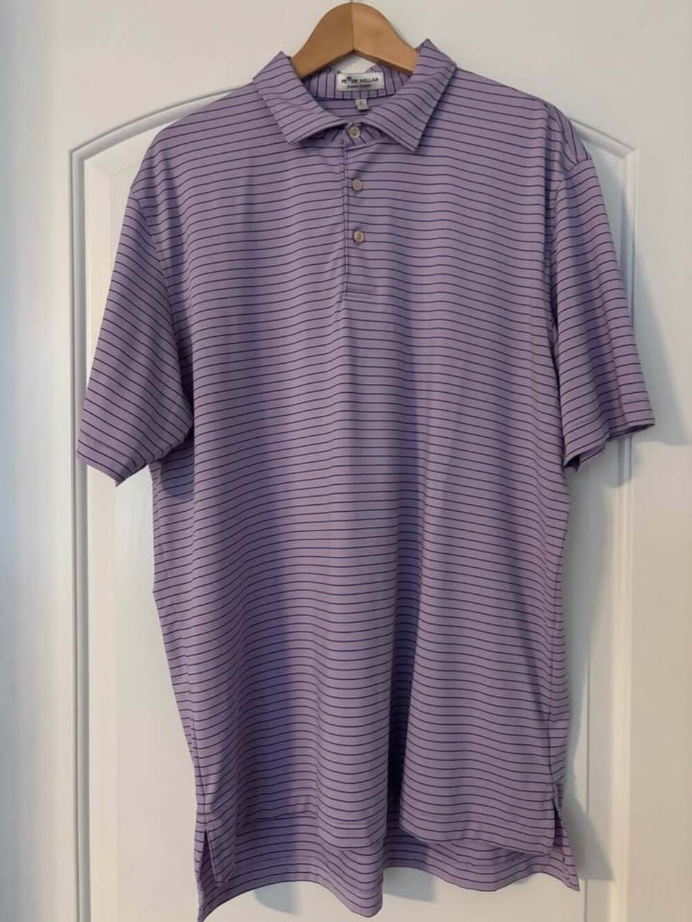 Peter Millar Summer Comfort Polo Shirt Men's Large Purple Striped Golf
